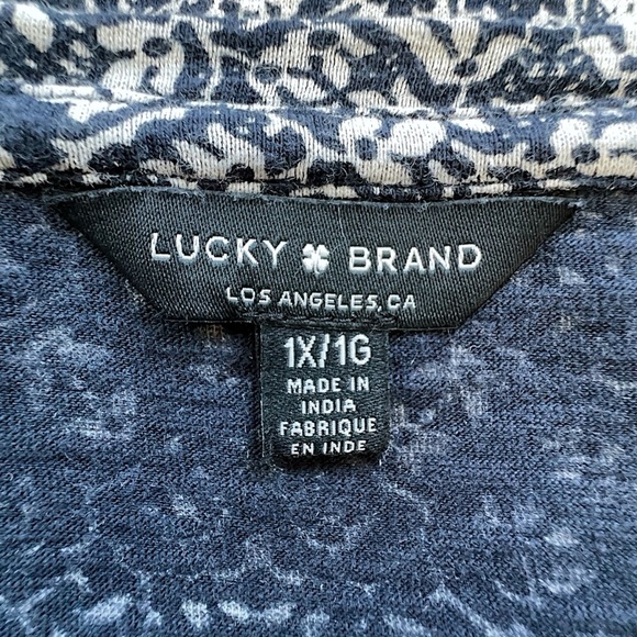 LUCKY BRAND | NWOT NAVY & WHITE COTTON PAISLEY TUNIC 3/4 LENGTH SLEEVES | 1X - Picture 10 of 10